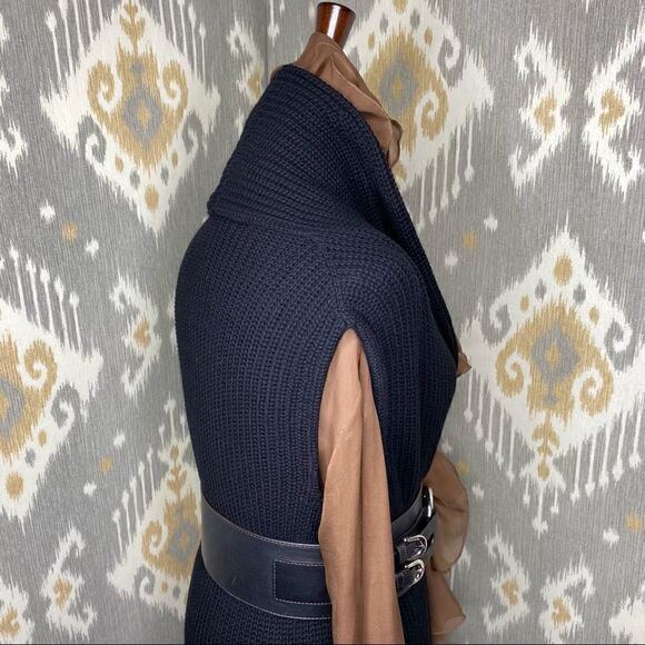 Ralph Lauren Black Cashmere Blend Lamb Shearling Flat Knit Open Front Cardigan - Picture 15 of 16